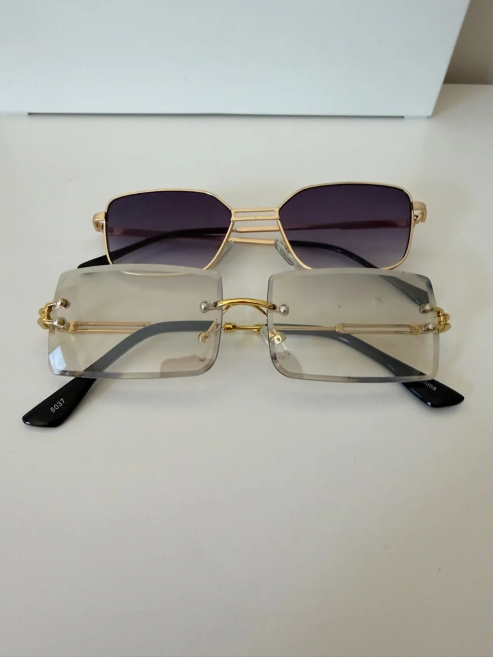 Gold Rim Rectangle Rimless Sunglasses - Women's Accessories - Picture 1 of 4
